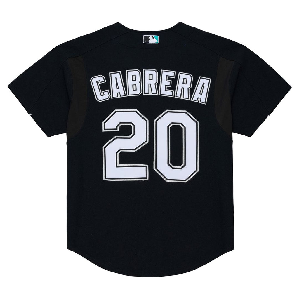 Men's Florida Marlins Miguel Cabrera Mitchell & Ness Black 2003 Cooperstown Mesh Batting Practice Button-Up Jersey