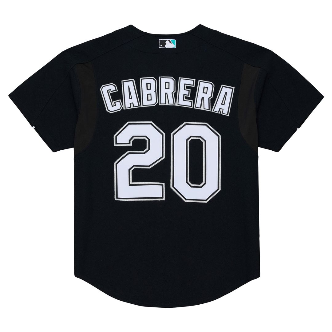 Men's Florida Marlins Miguel Cabrera Mitchell & Ness Black 2003 Cooperstown Mesh Batting Practice Button-Up Jersey
