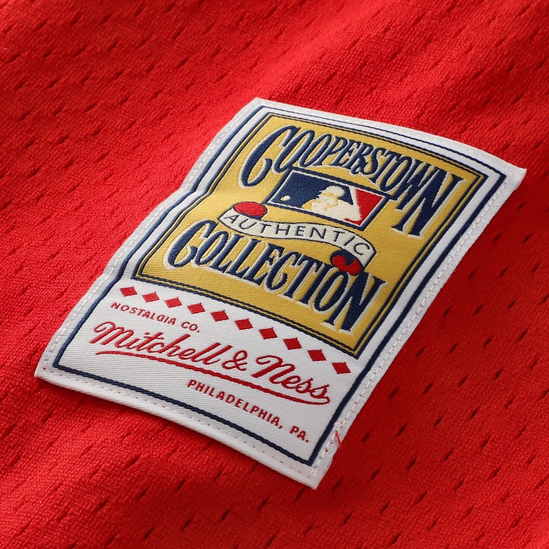 Men's Philadelphia Phillies Jimmy Rollins Mitchell & Ness Red Cooperstown Mesh Batting Practice Button-Up Jersey