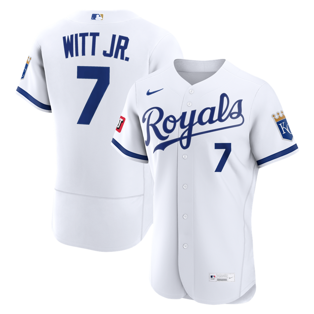 Men's Kansas City Royals Bobby Witt Jr. Nike White Home Authentic Sponsor Patch Jersey