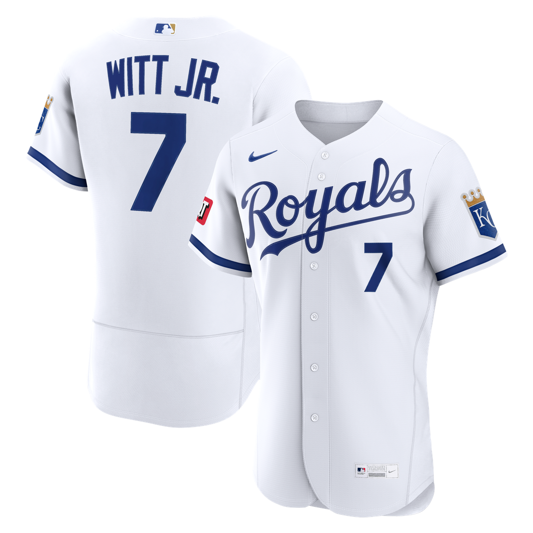 Men's Kansas City Royals Bobby Witt Jr. Nike White Home Authentic Sponsor Patch Jersey