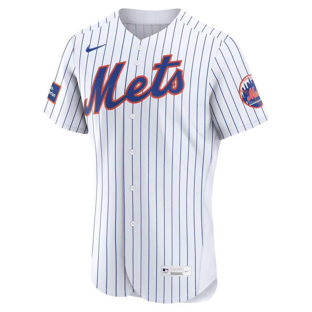 Men's New York Mets Nike White Home Sponsor Patch Authentic Jersey