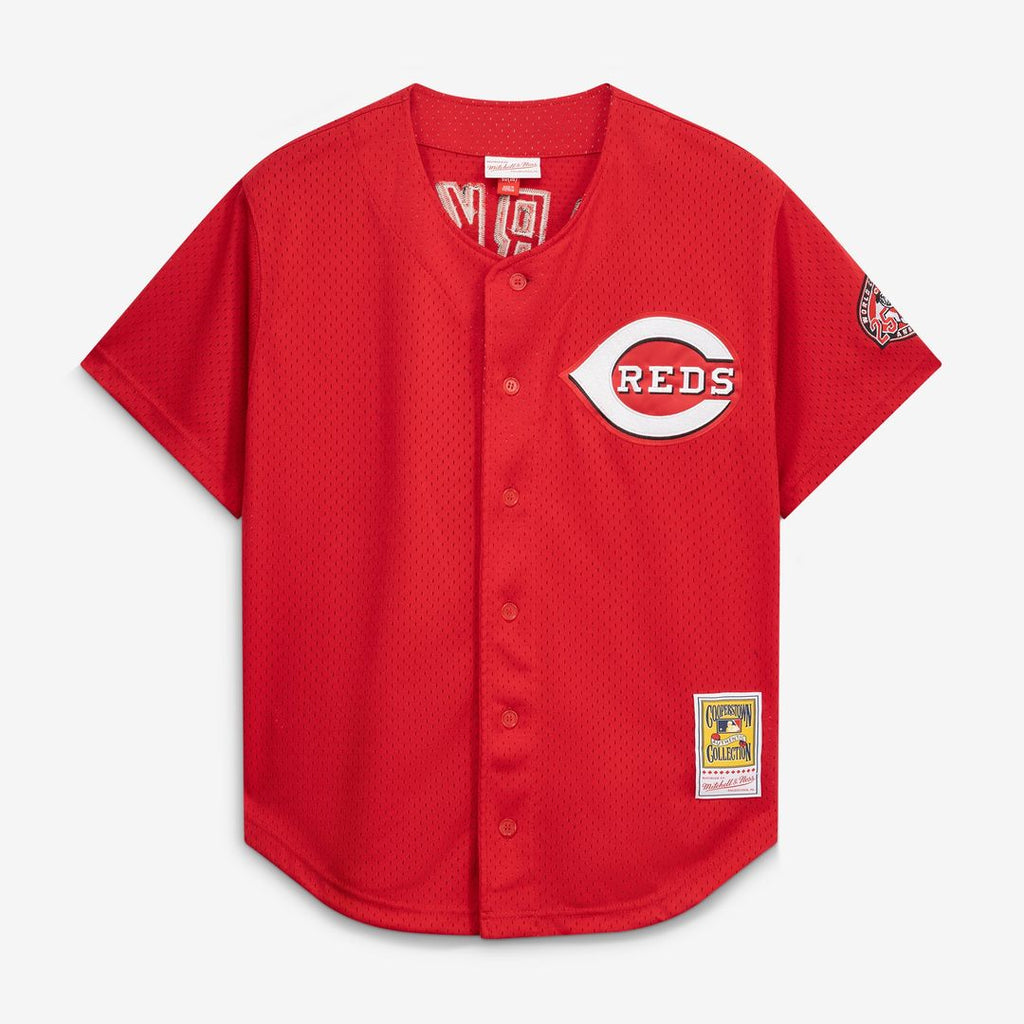 Men's Cincinnati Reds Barry Larkin Mitchell & Ness Red Throwback Cooperstown Mesh Batting Practice Jersey