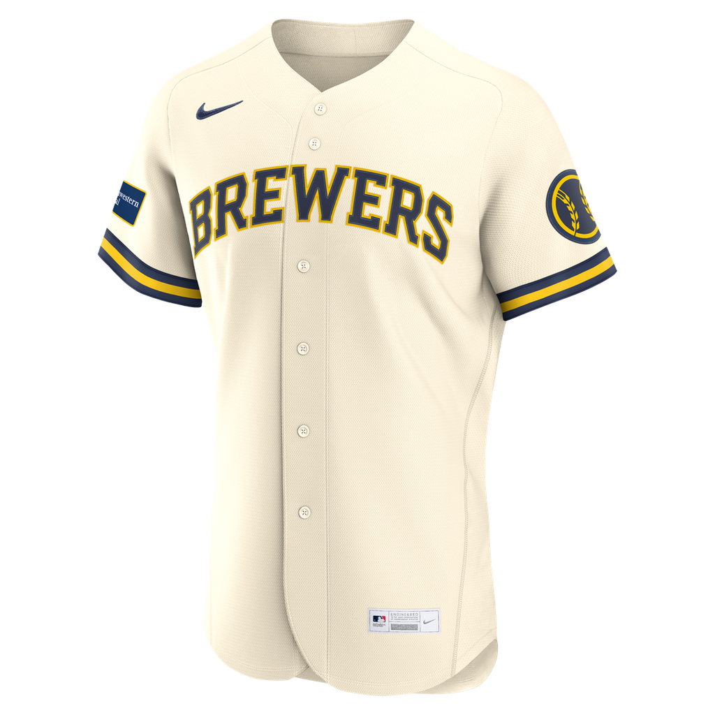 Men's Milwaukee Brewers Nike Cream Home Sponsor Patch Authentic Jersey
