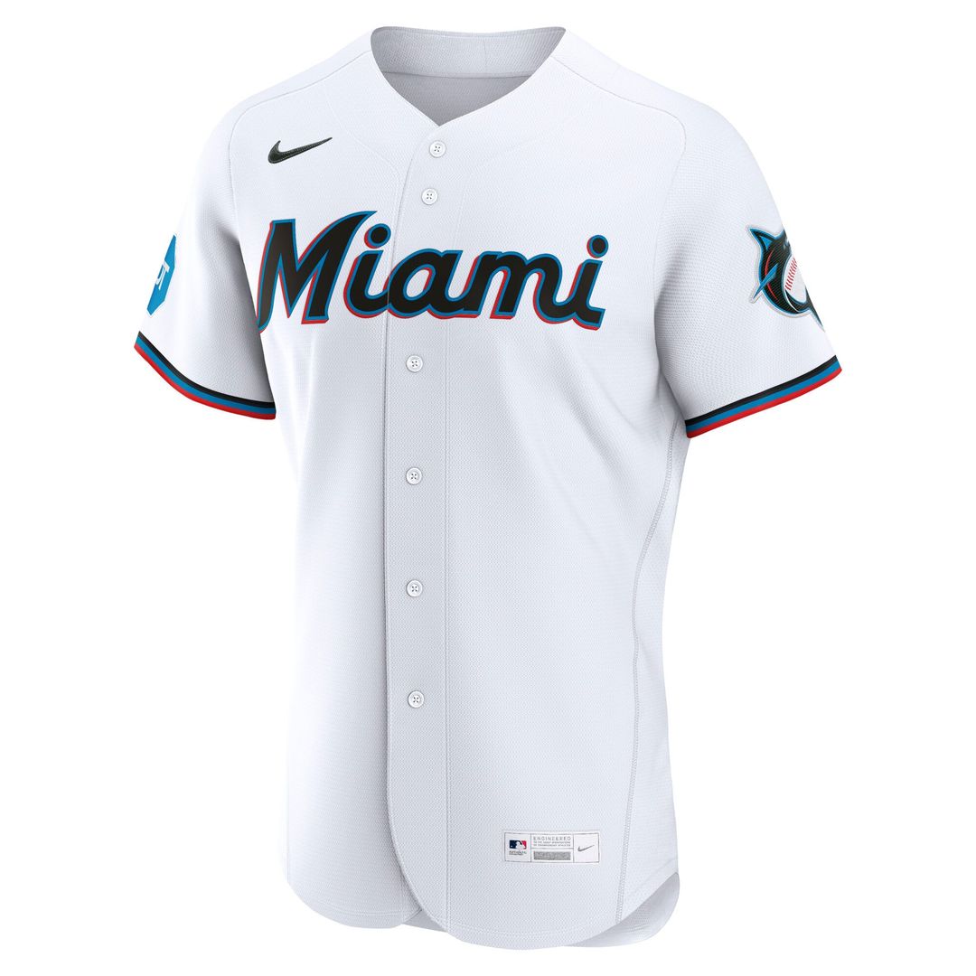 Men's Miami Marlins Nike White Home Sponsor Patch Authentic Jersey
