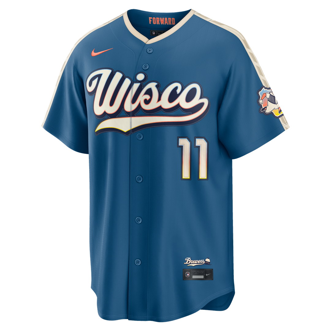 Men's Milwaukee Brewers Jackson Chourio Nike Mineral Blue 2026 City Connect Stadium Jersey
