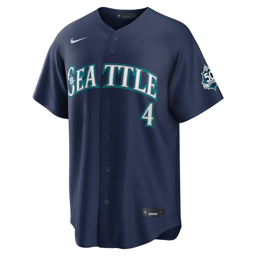 Men's Seattle Mariners Colt Emerson Nike Navy Road 50th Season Anniversary Patch Stadium Jersey