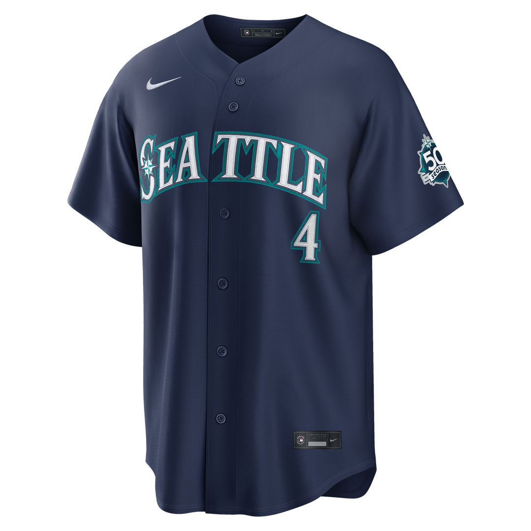 Men's Seattle Mariners Colt Emerson Nike Navy Road 50th Season Anniversary Patch Stadium Jersey