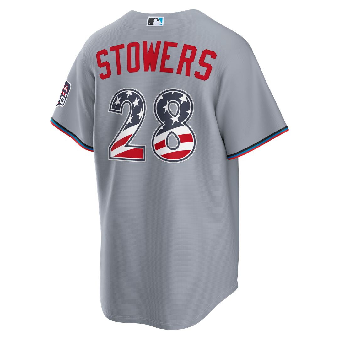 Fourth of July Men's Miami Marlins Kyle Stowers Nike Gray USA 250 Stadium Jersey
