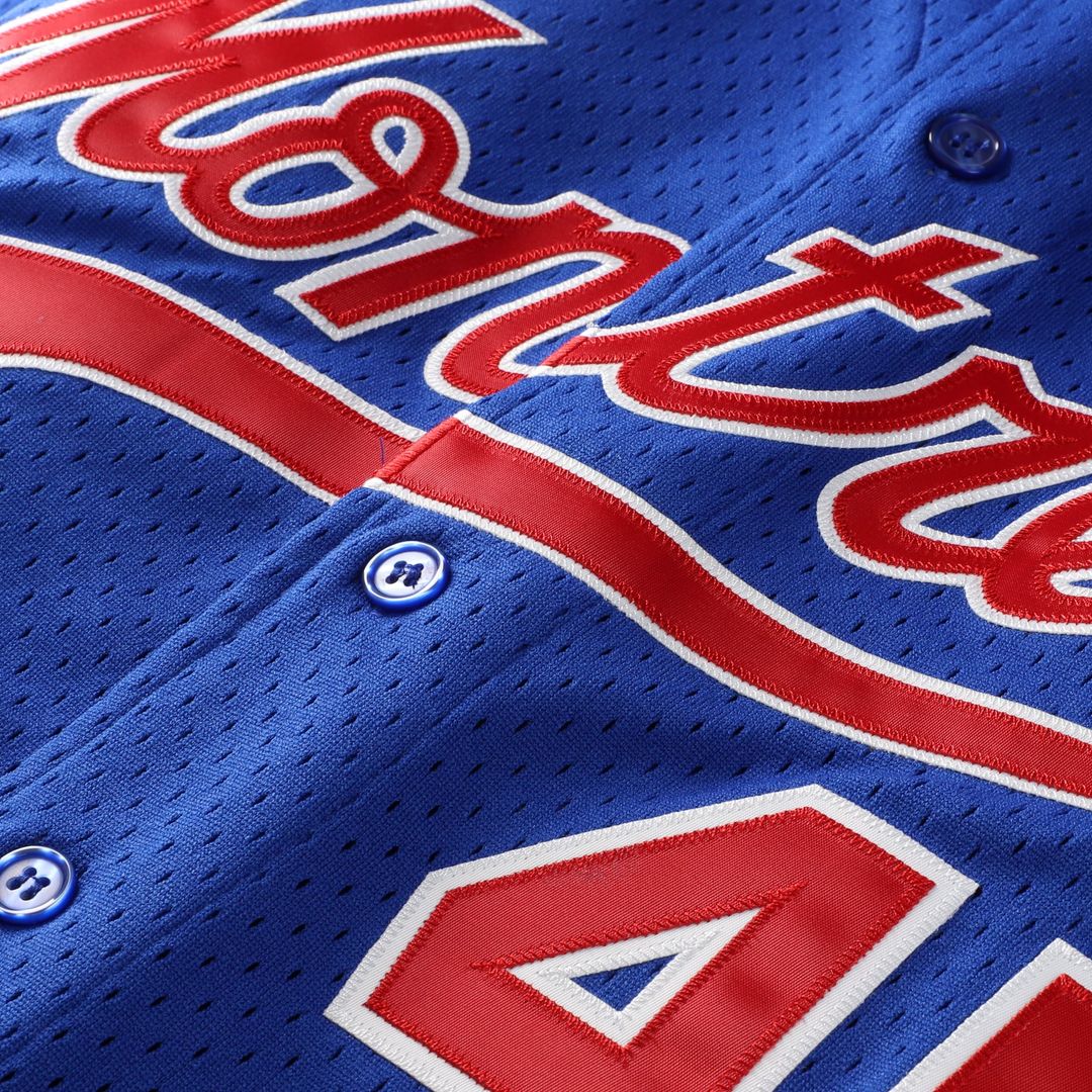 Men's Montreal Expos Pedro Martinez Mitchell & Ness Blue Cooperstown Collection Mesh Batting Practice Button-Up Jersey