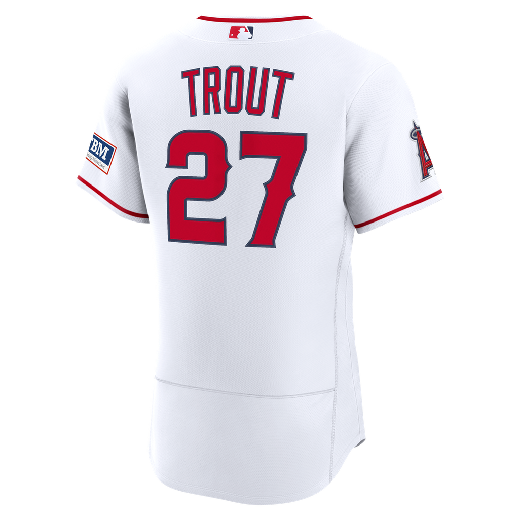 Men's Los Angeles Angels Mike Trout Nike White Home Authentic Sponsor Patch Jersey