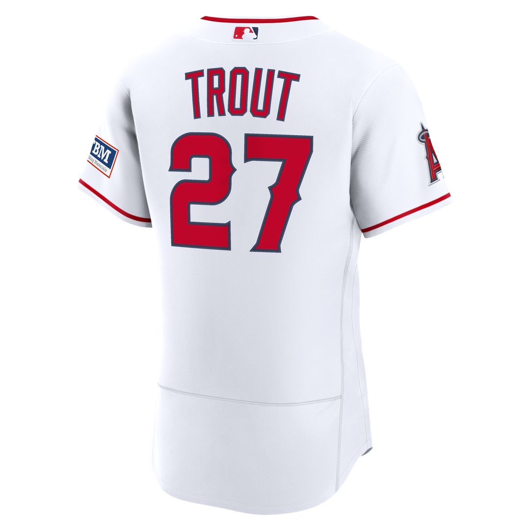 Men's Los Angeles Angels Mike Trout Nike White Home Authentic Sponsor Patch Jersey
