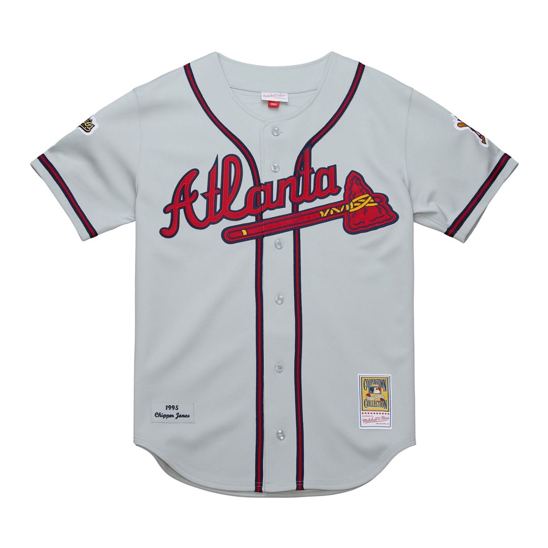 Men's Atlanta Braves Chipper Jones Mitchell & Ness Gray 1995 Throwback Authentic Jersey