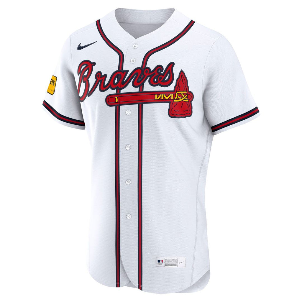 Men's Atlanta Braves Nike White Home Sponsor Patch Authentic Jersey