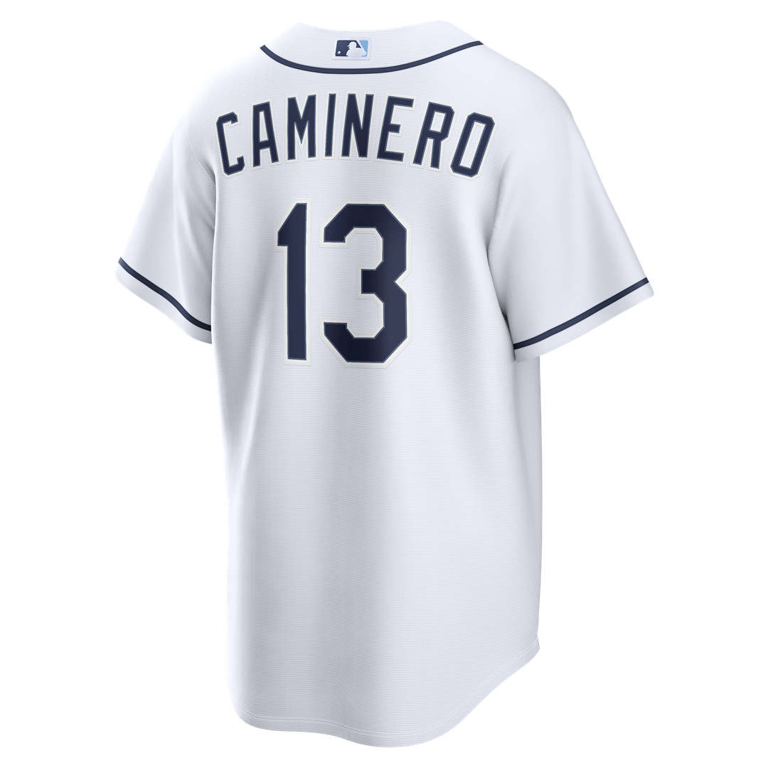 Men's Tampa Bay Rays Junior Caminero Nike White Home Replica Jersey