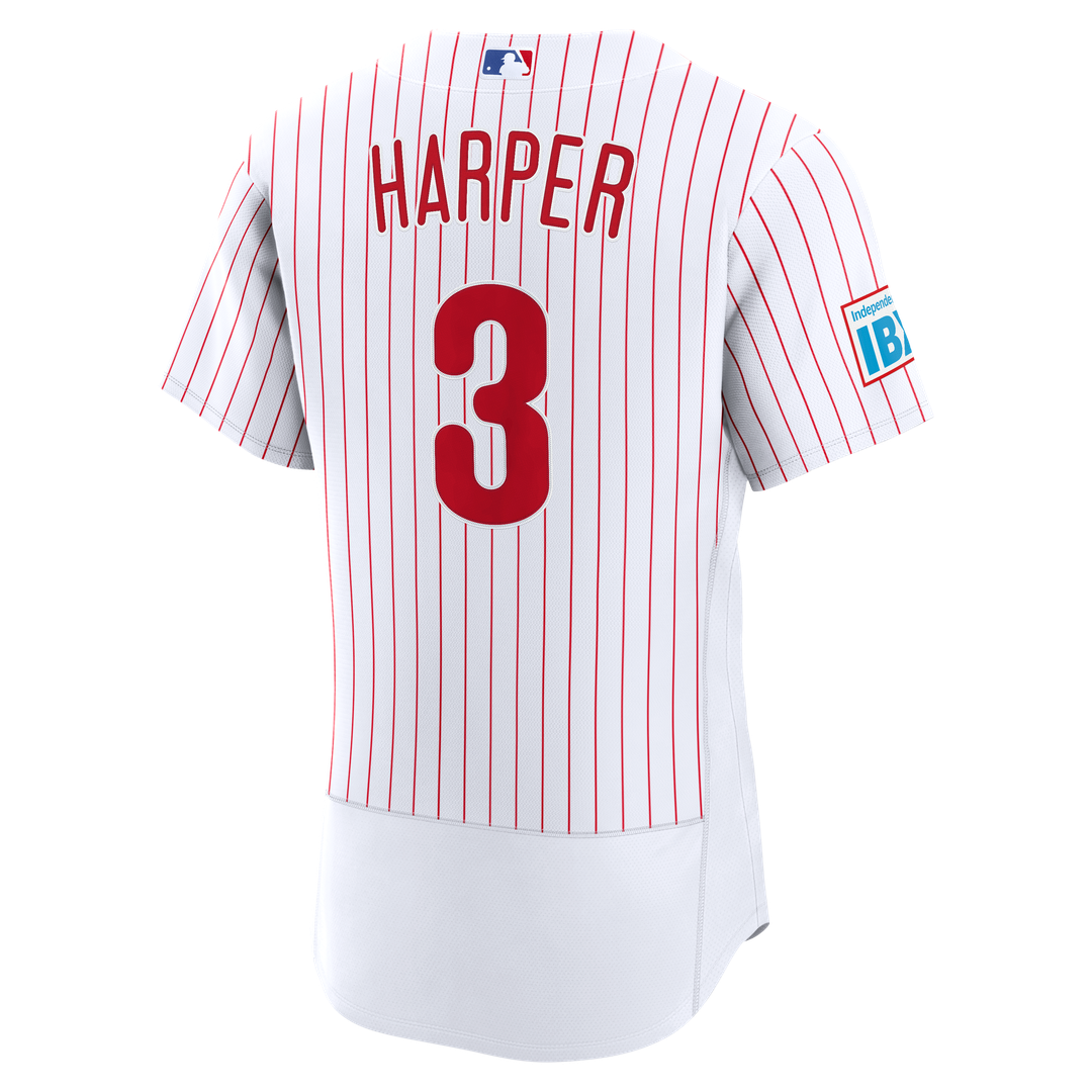 Men's Philadelphia Phillies Bryce Harper Nike White Home Authentic Sponsor Patch Jersey