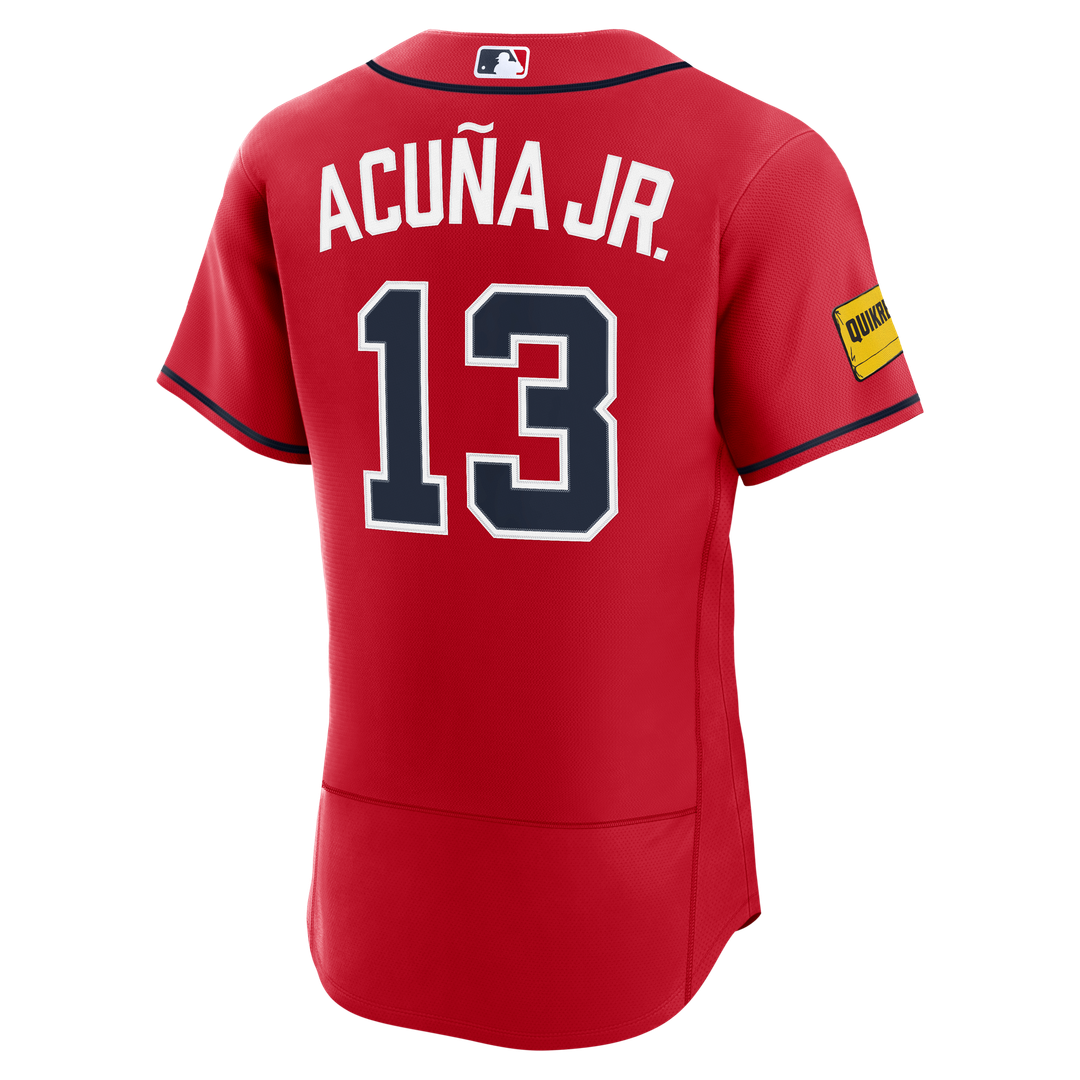 Men's Atlanta Braves Ronald Acuña Jr. Nike Red Alternate Authentic Sponsor Patch Jersey