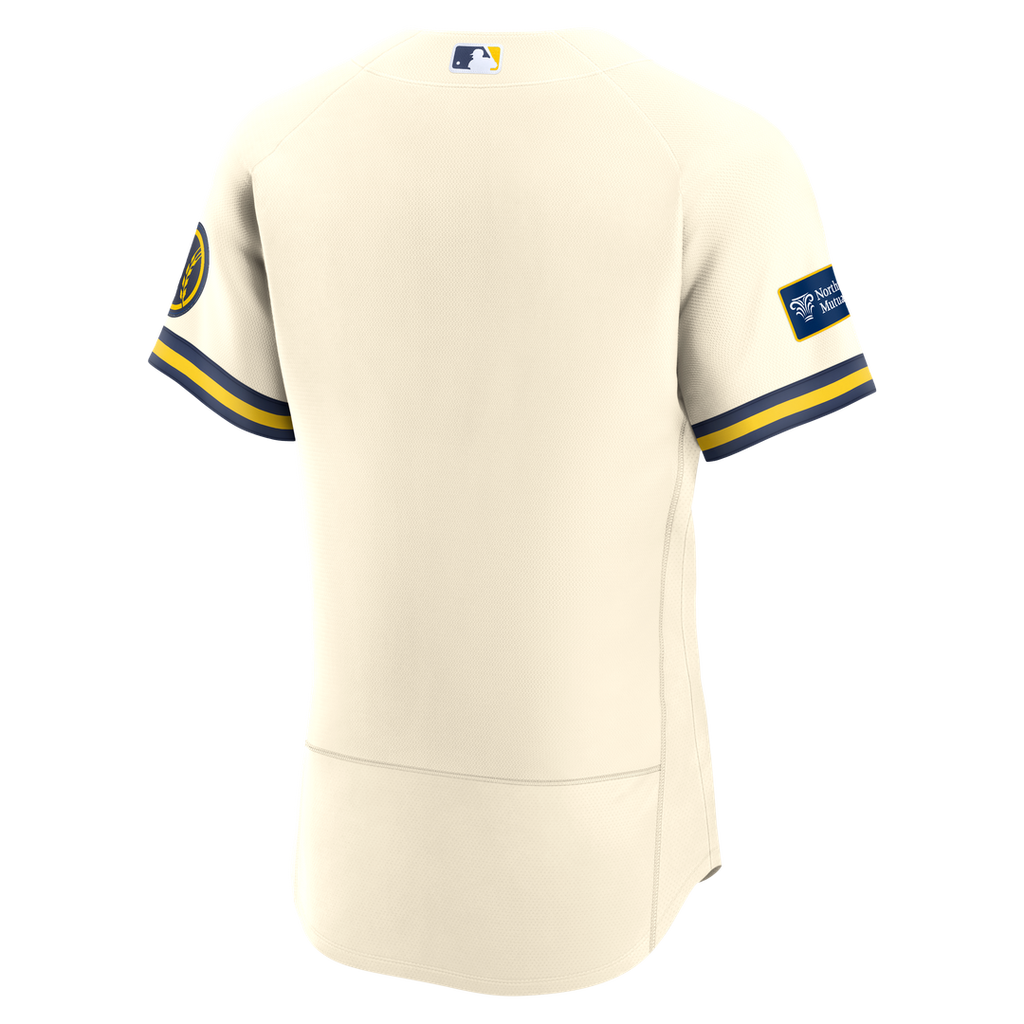 Men's Milwaukee Brewers Nike Cream Home Sponsor Patch Authentic Jersey