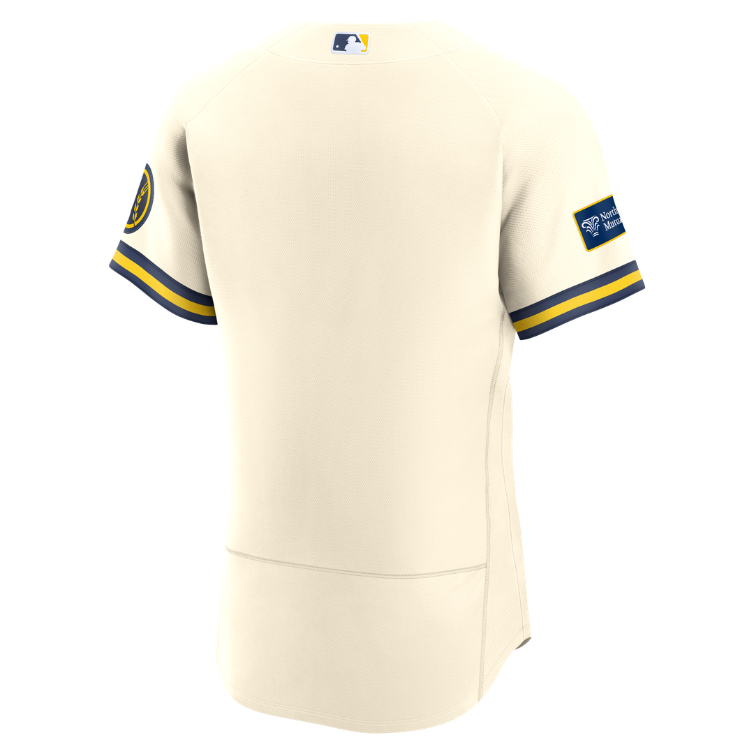 Men's Milwaukee Brewers Nike Cream Home Sponsor Patch Authentic Jersey