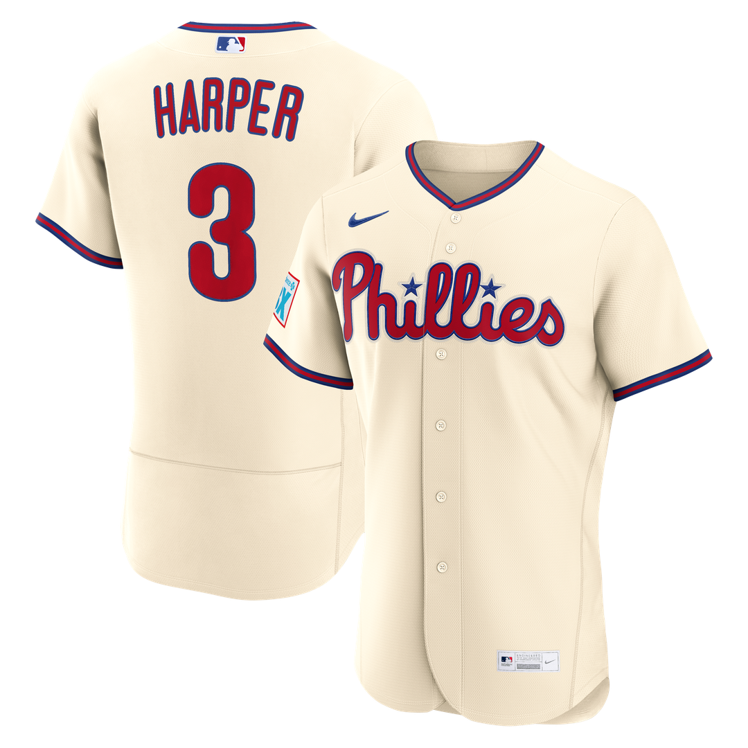 Men's Philadelphia Phillies Bryce Harper Nike Cream Alternate Authentic Sponsor Patch Jersey