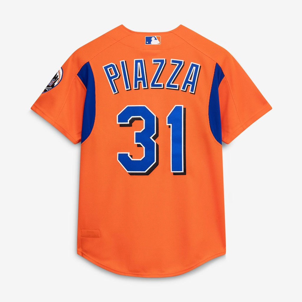 Men's New York Mets Mike Piazza Mitchell & Ness Orange Cooperstown Collection Mesh Batting Practice Button-Up Jersey