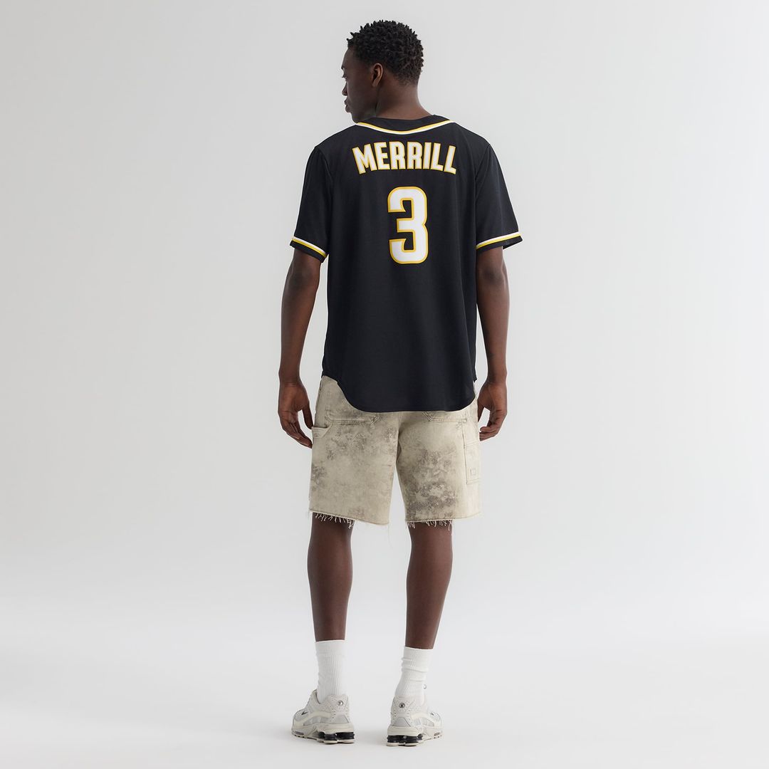 Men's San Diego Padres Jackson Merrill Nike Fashion Replica Black Out Jersey